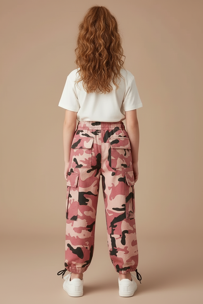 Pantalon Cargo Camouflage Rose Ample Enfant Fille - Toile - vue 2
