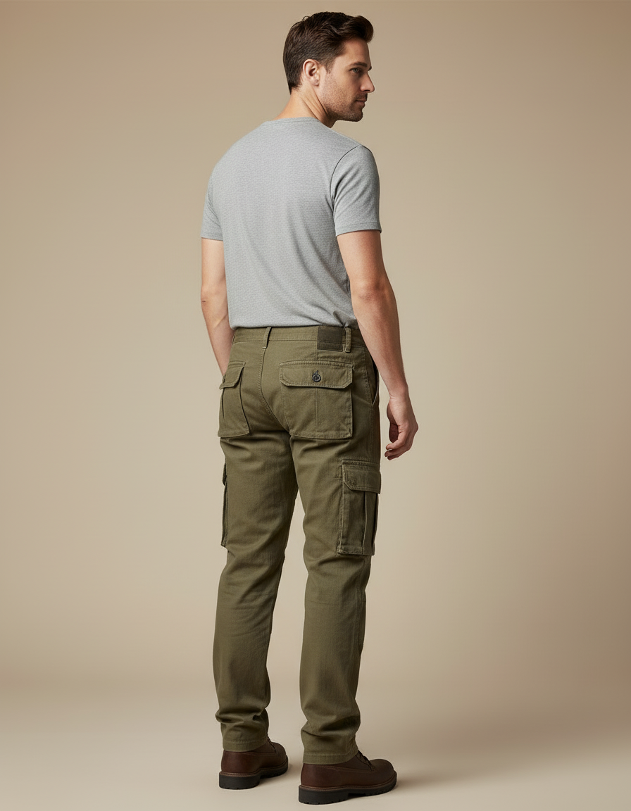 Pantalon Cargo Kaki Ample Coton Homme Travail - Toile - vue 2