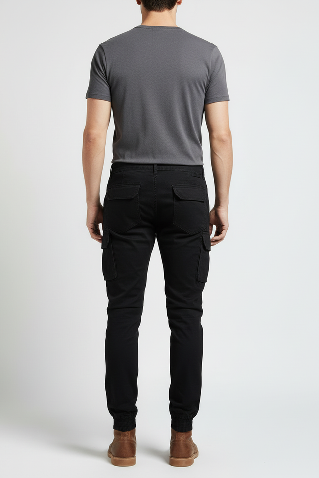 Pantalon Cargo Noir Homme Slim Coton Multipoches - vue 2