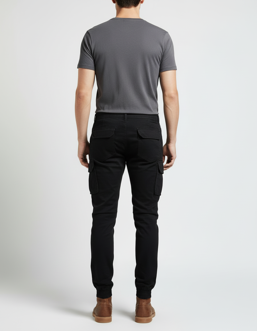Pantalon Cargo Noir Homme Slim Coton Multipoches - vue 2