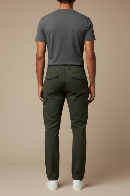 Pantalon Cargo Vert Militaire Homme Décontracté Multipoches - Kaki Polyester - vue 2