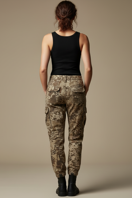 Pantalon Cargo Camouflage Marron Ample Multipoches Femme - Toile - vue 2