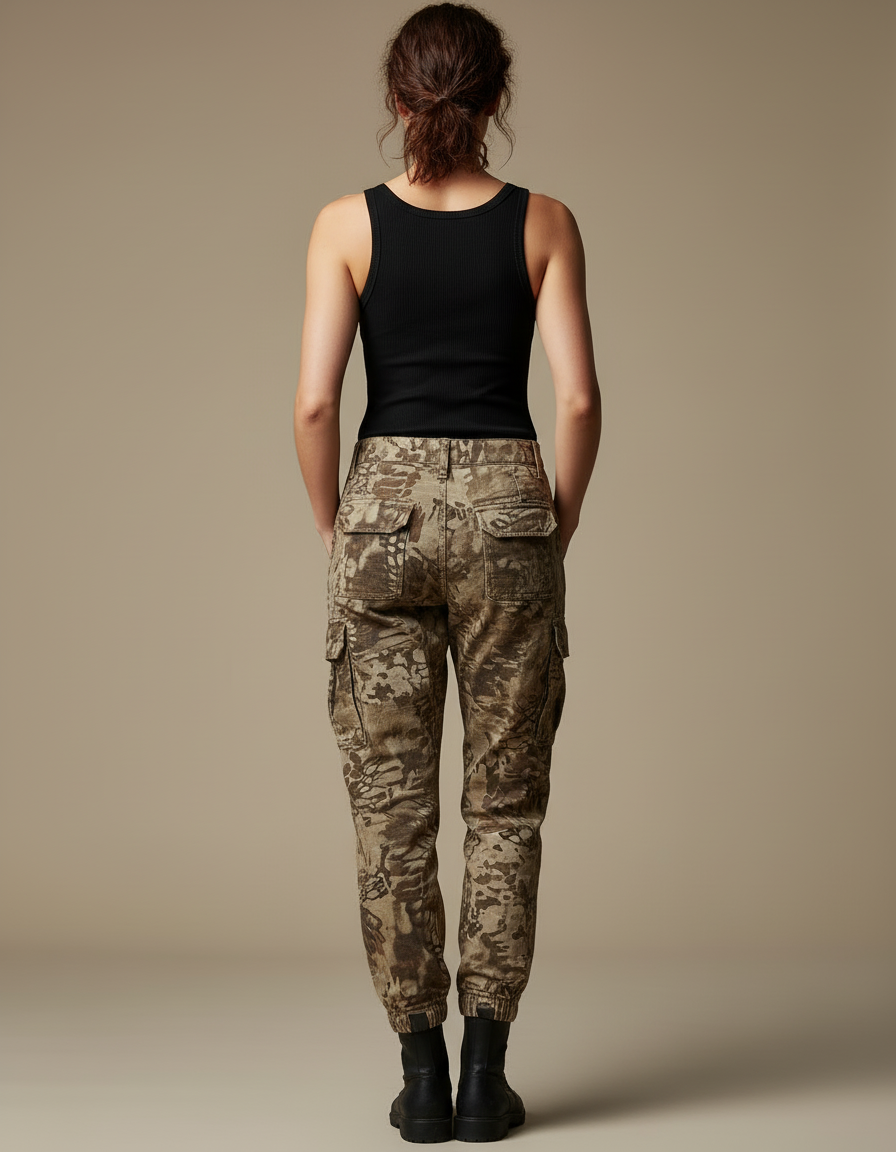 Pantalon Cargo Camouflage Marron Ample Multipoches Femme - Toile - vue 2