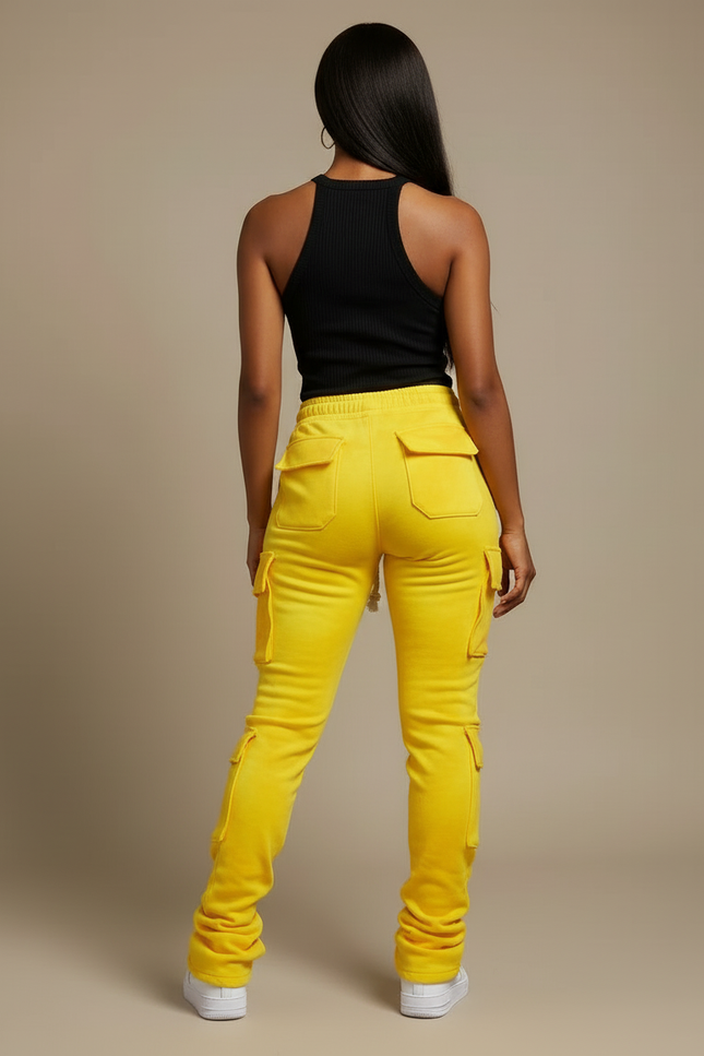 Pantalon Cargo Jaune Tie-Dye Molletonné Empilé Femme - vue 2