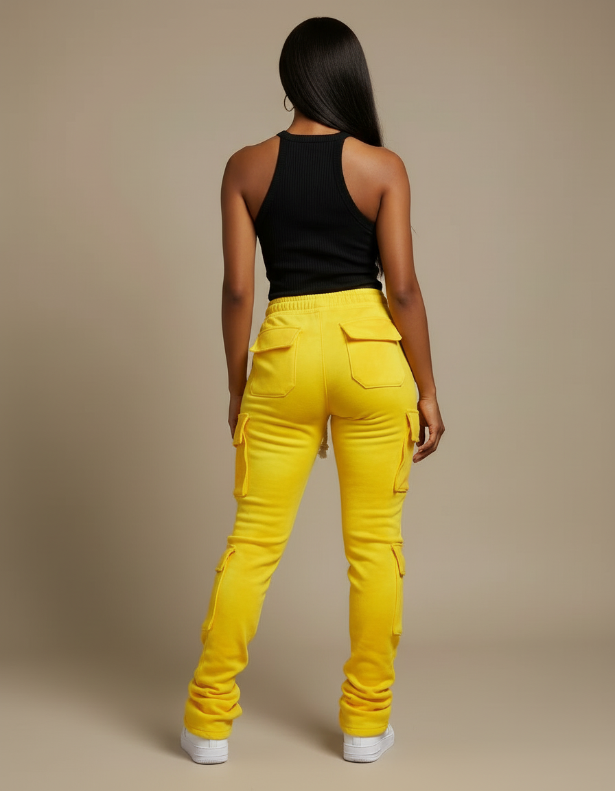 Pantalon Cargo Jaune Tie-Dye Molletonné Empilé Femme - vue 2
