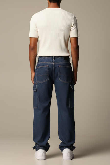 Pantalon Cargo Denim Bleu Ample Multipoches Homme - Jean - vue 2