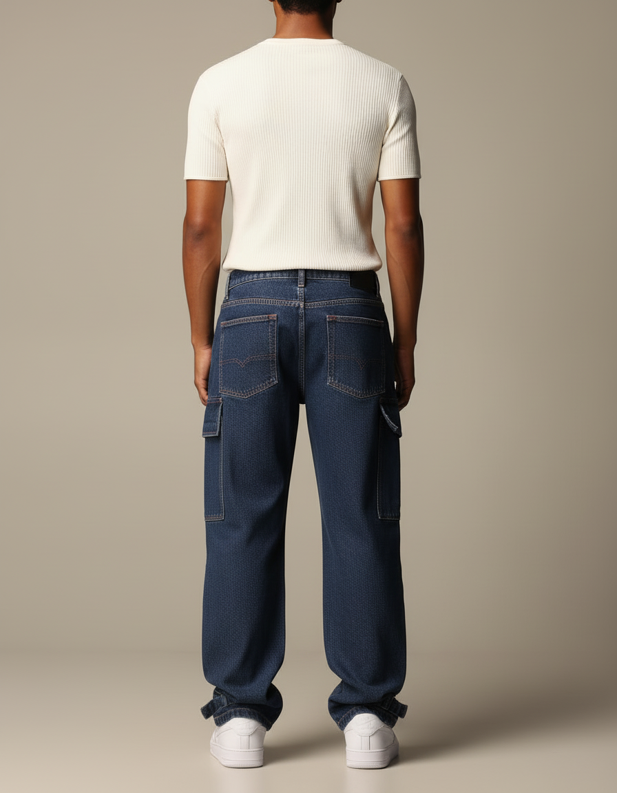 Pantalon Cargo Denim Bleu Ample Multipoches Homme - Jean - vue 2