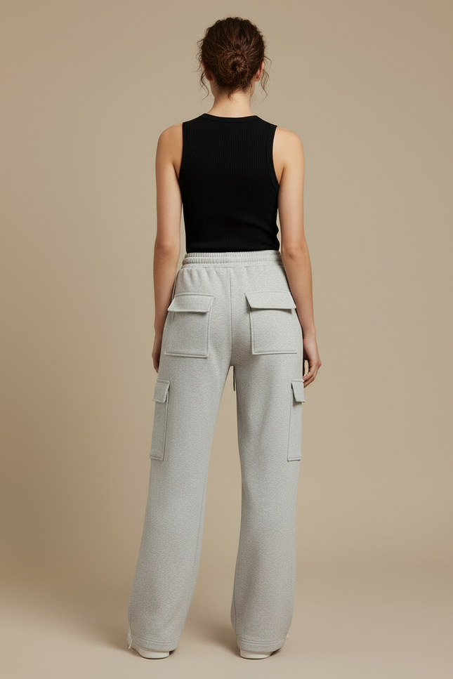 Pantalon Cargo Gris Ample Molletonné Sportif Femme - vue 2