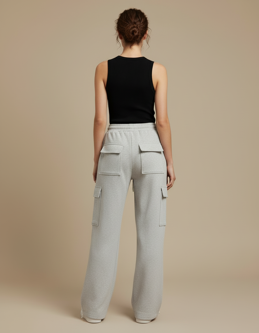 Pantalon Cargo Gris Ample Molletonné Sportif Femme - vue 2