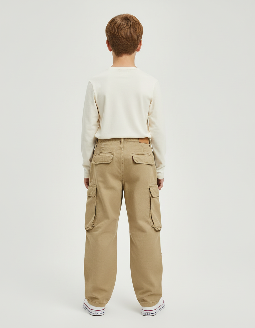 Pantalon Cargo Kaki Ample Coton Garçon - Toile - vue 2