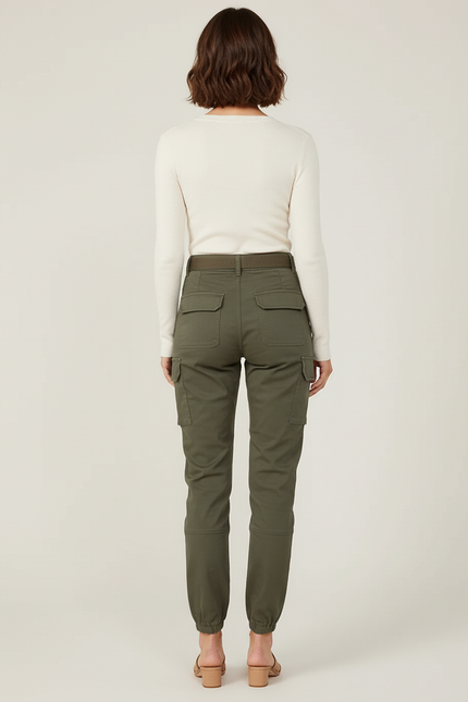 Pantalon Cargo Kaki Ample Jogger Femme Ceinturé - Toile - vue 2
