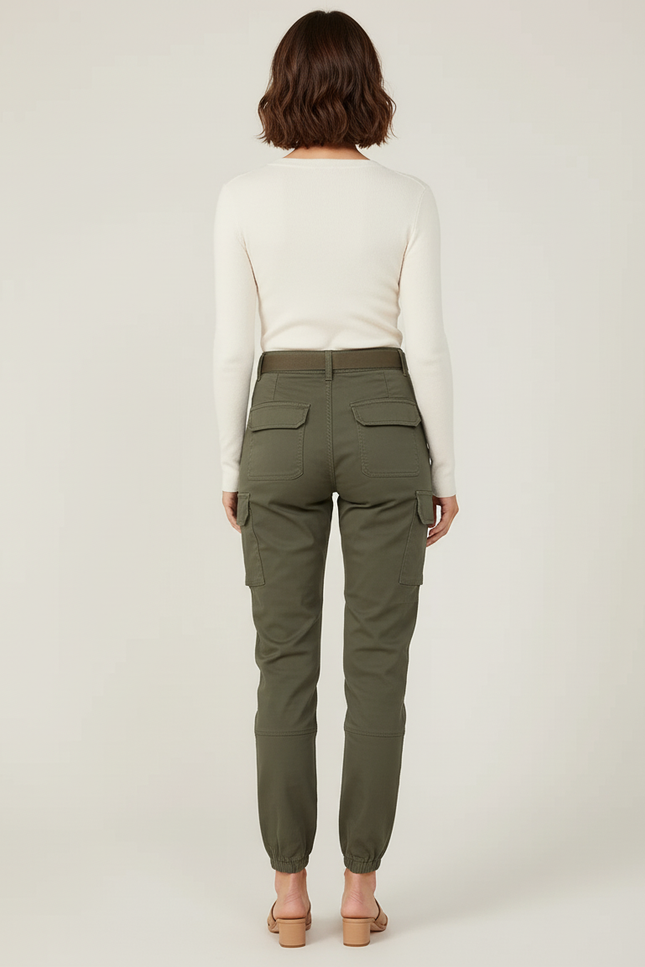 Pantalon Cargo Kaki Ample Jogger Femme Ceinturé - Toile - vue 2