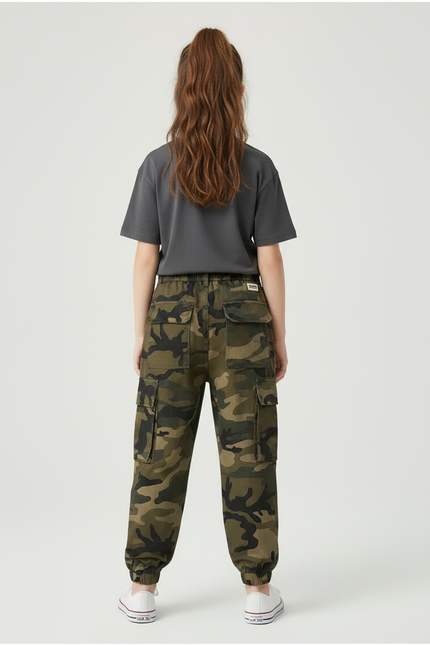 Pantalon Cargo Camouflage Ample Sportif Enfant - Kaki Toile - vue 2