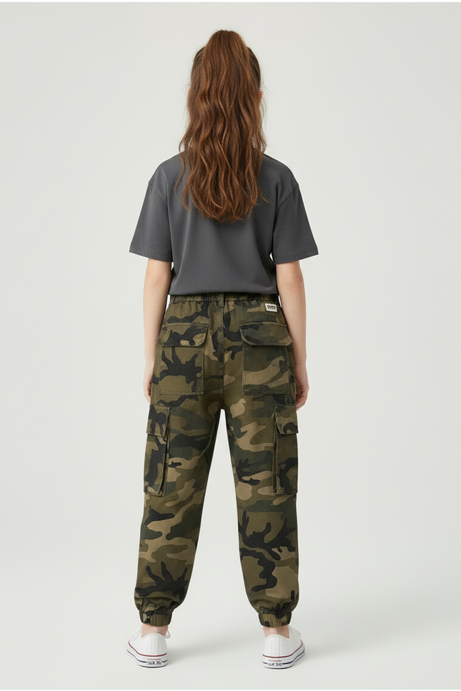 Pantalon Cargo Camouflage Ample Sportif Enfant - Kaki Toile - vue 2