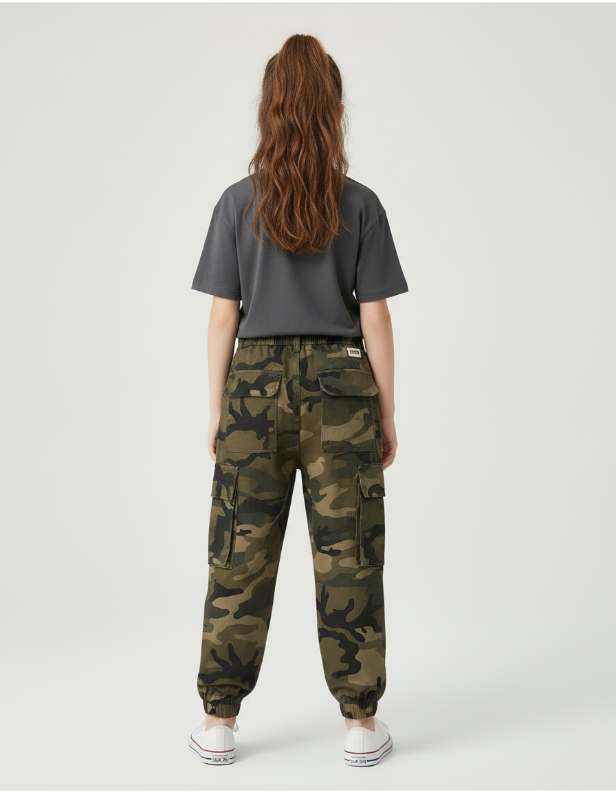 Pantalon Cargo Camouflage Ample Sportif Enfant - Kaki Toile - vue 2