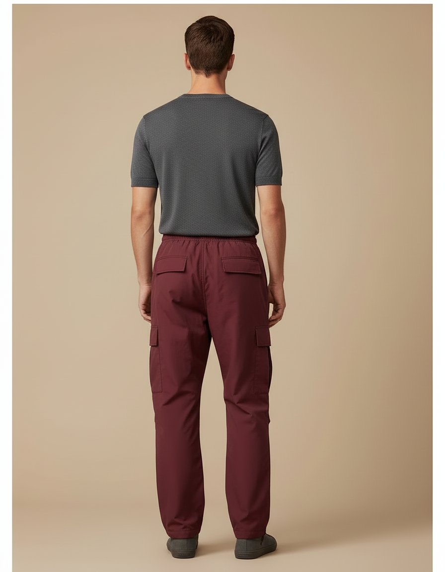 Pantalon Cargo Bordeaux Ample Décontracté Homme - Polyester - vue 2