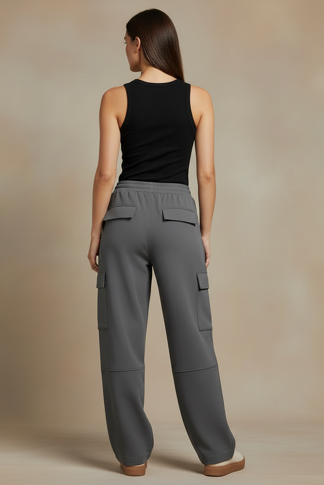 Pantalon Cargo Gris Femme Fluide Décontracté Multipoches - Polyester - vue 2