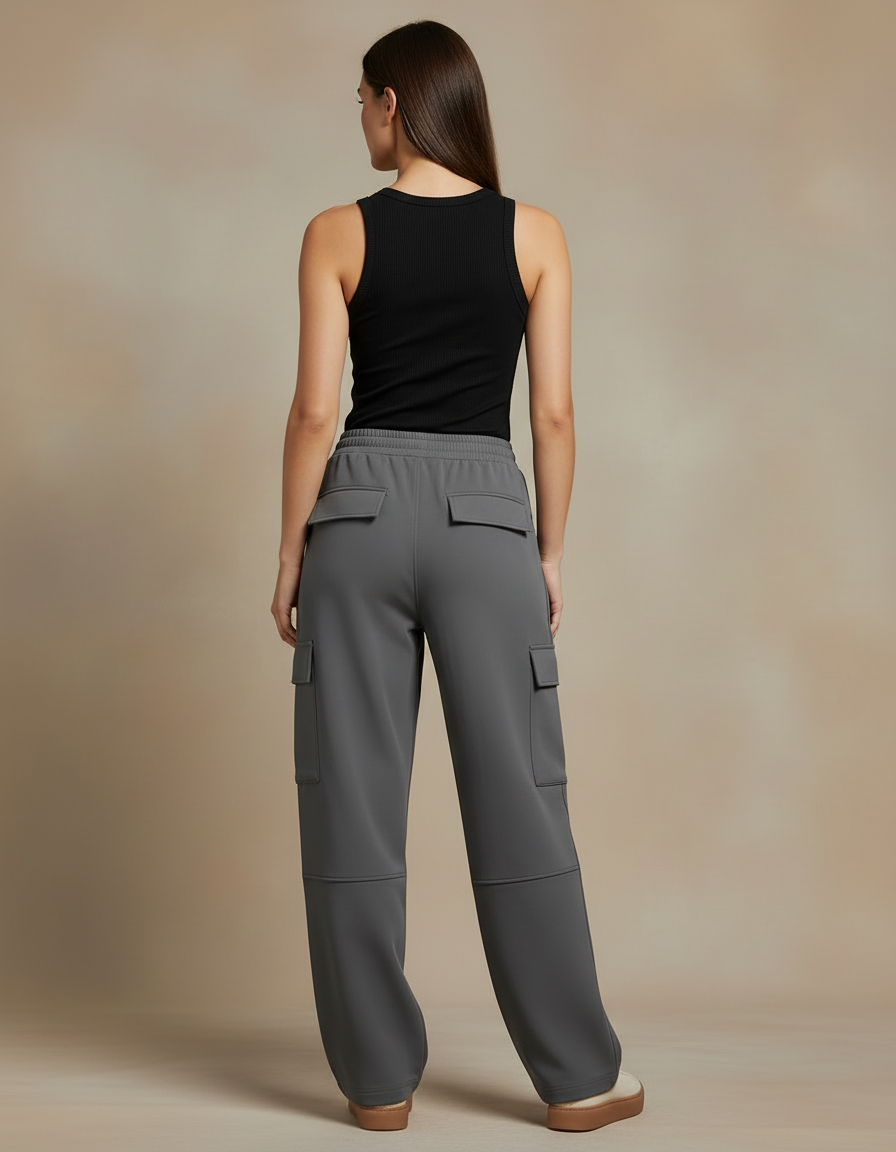 Pantalon Cargo Gris Femme Fluide Décontracté Multipoches - Polyester - vue 2