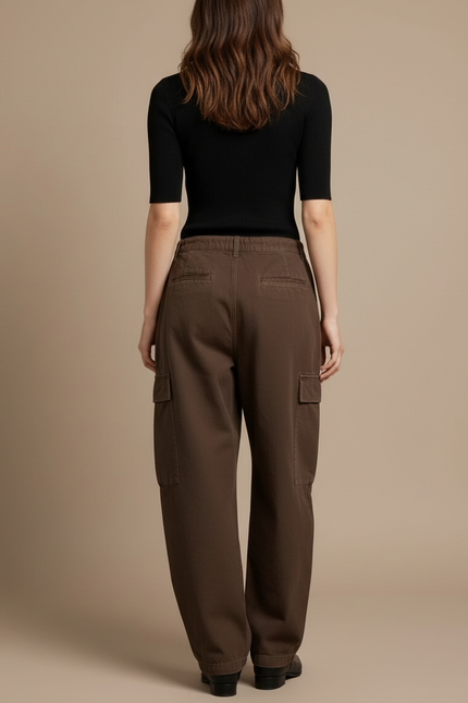 Pantalon Cargo Marron Ample Décontracté Multipoches Femme - Toile - vue 2