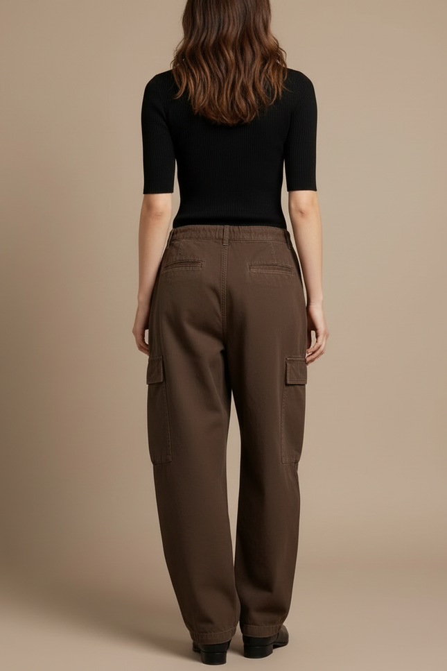 Pantalon Cargo Marron Ample Décontracté Multipoches Femme - Toile - vue 2