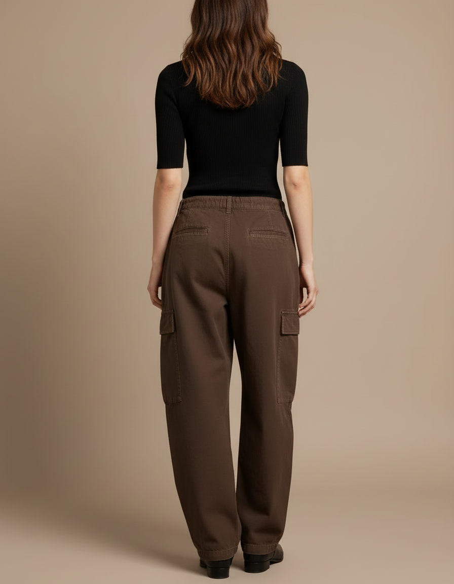 Pantalon Cargo Marron Ample Décontracté Multipoches Femme - Toile - vue 2