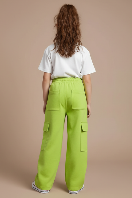 Pantalon Cargo Vert Fluorescent Ample Multipoches Fille - Molleton - vue 2