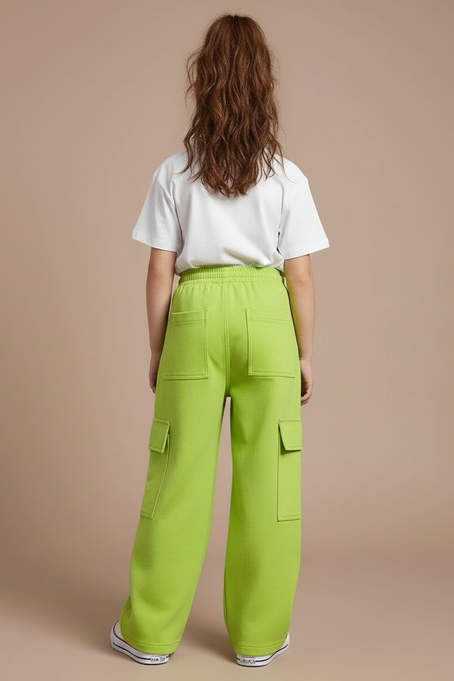 Pantalon Cargo Vert Fluorescent Ample Multipoches Fille - Molleton - vue 2
