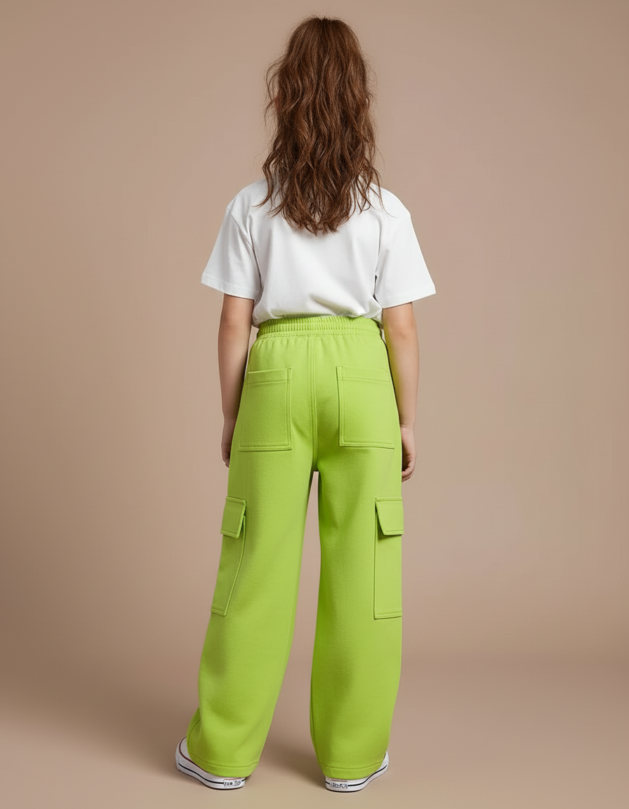 Pantalon Cargo Vert Fluorescent Ample Multipoches Fille - Molleton - vue 2