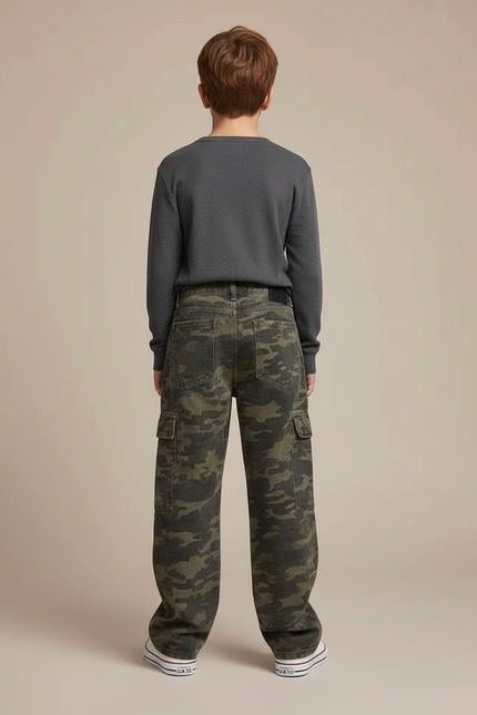 Pantalon Cargo Camouflage Ample Denim Enfant Garçon - Kaki Jean - vue 2
