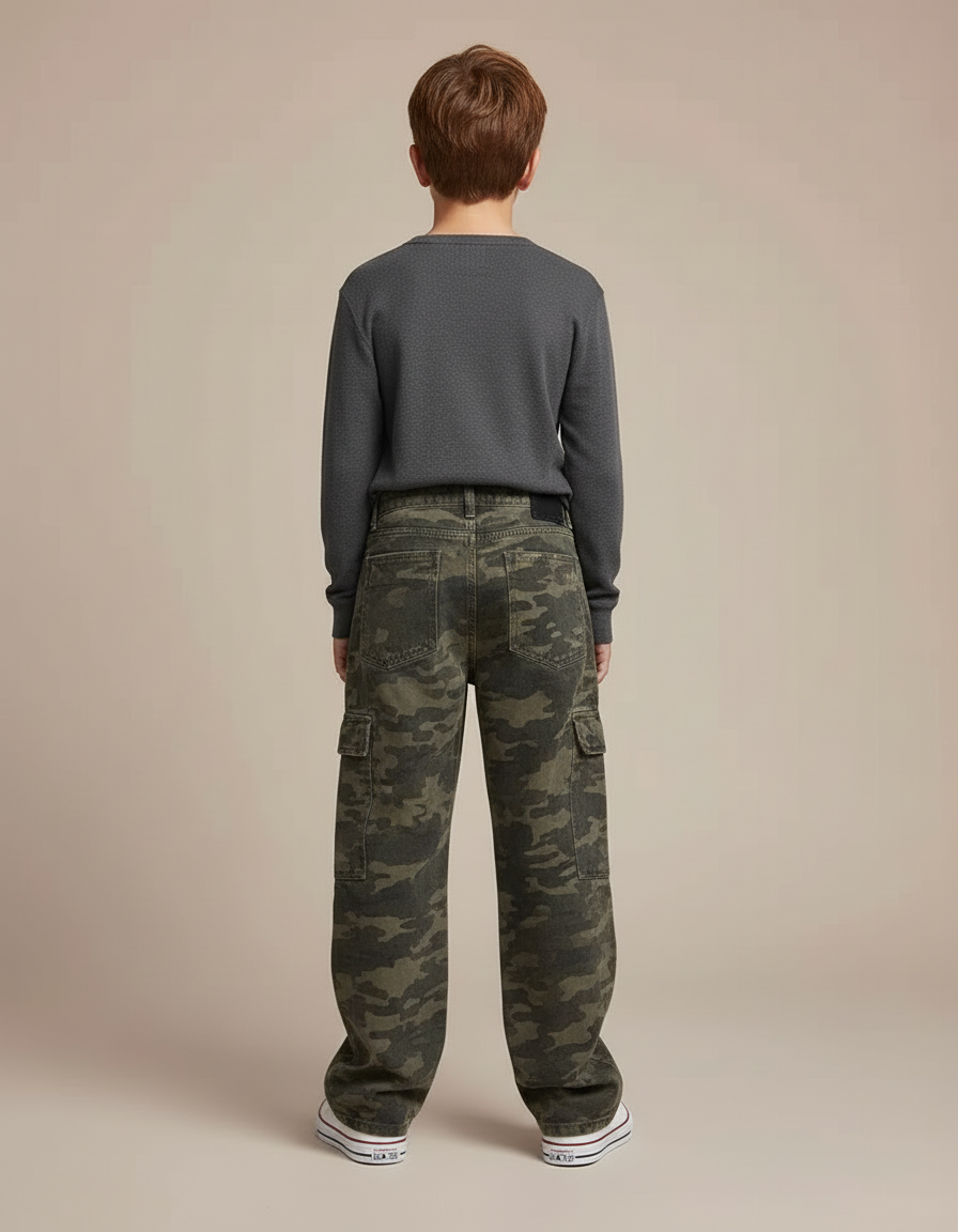Pantalon Cargo Camouflage Ample Denim Enfant Garçon - Kaki Jean - vue 2