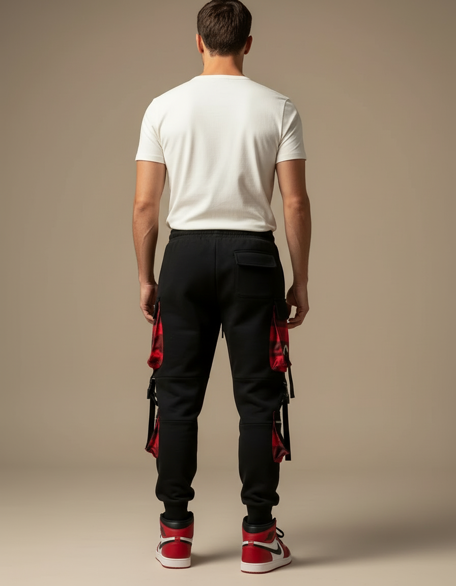 Pantalon Cargo Carreaux Homme - Noir Molleton - vue 2