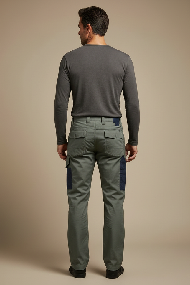 Pantalon Cargo Vert Militaire Droit Multipoches Bicolore Décontracté - Kaki Toile - vue 2
