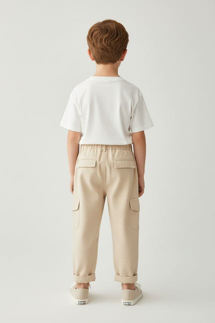 Pantalon Cargo Beige Enfant Poches Coton - vue 2