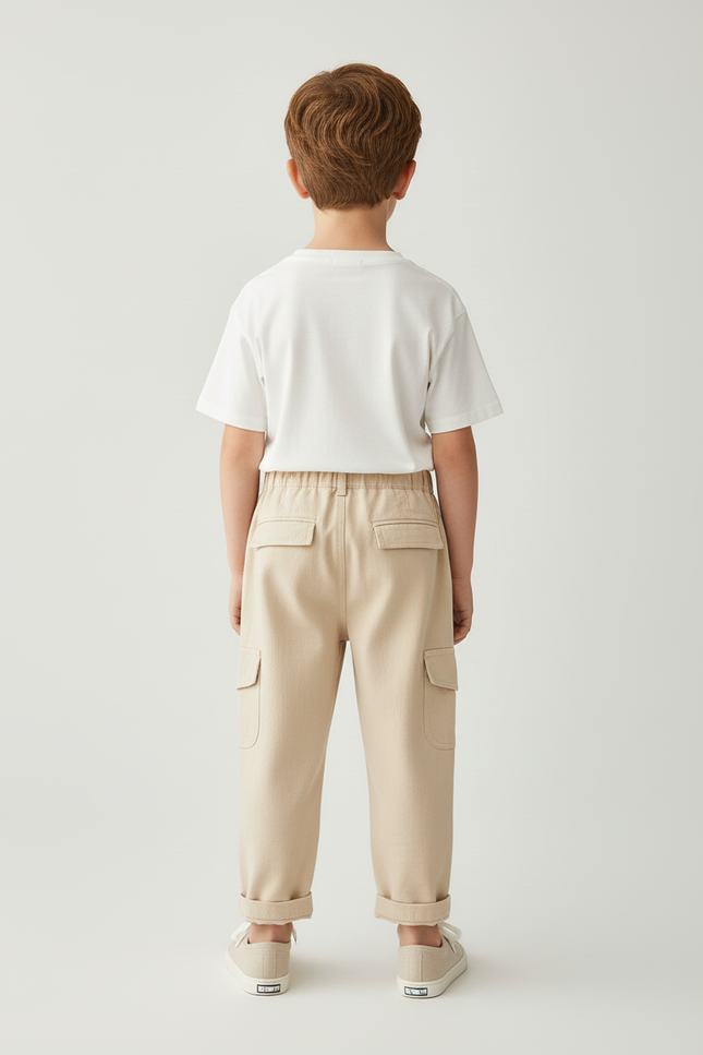 Pantalon Cargo Beige Enfant Poches Coton - vue 2