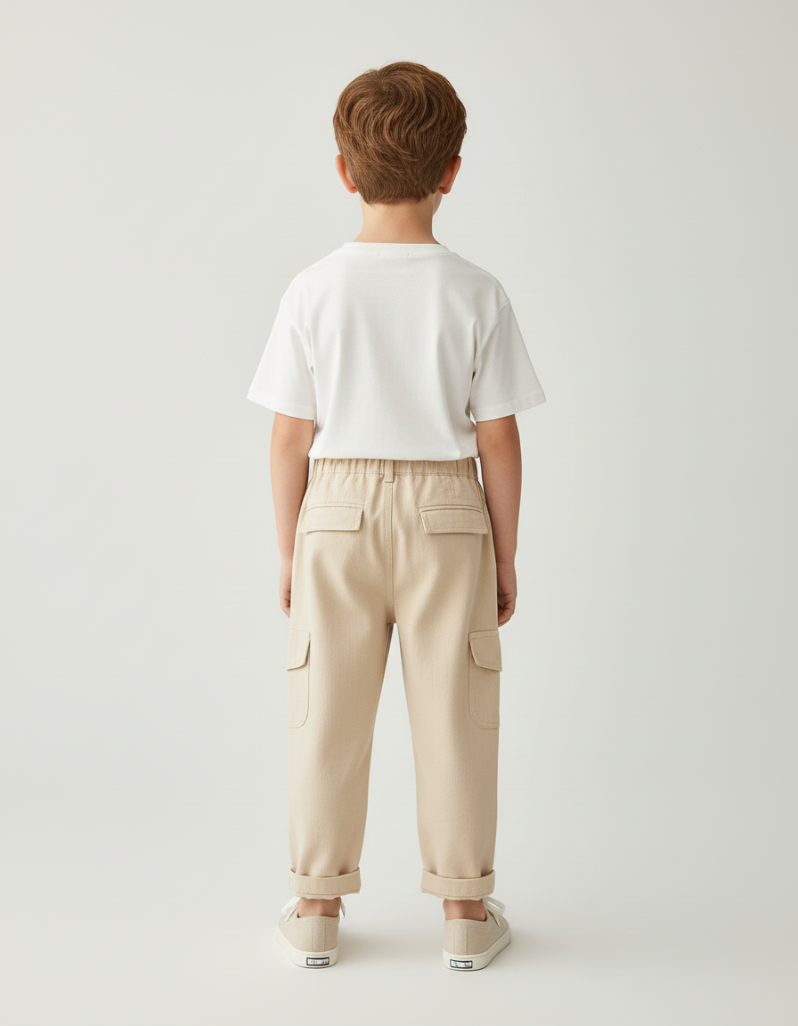 Pantalon Cargo Beige Enfant Poches Coton - vue 2