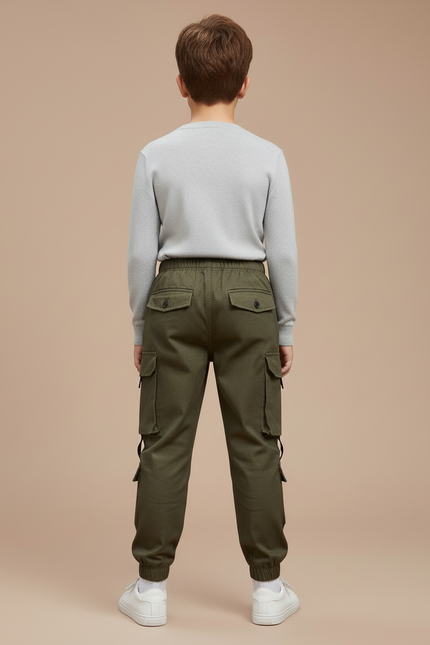 Pantalon Cargo Vert Militaire Coton Ample Poches - Kaki Toile - vue 2