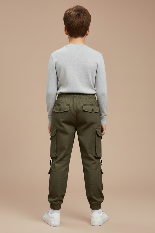 Pantalon Cargo Vert Militaire Coton Ample Poches - Kaki Toile - vue 2