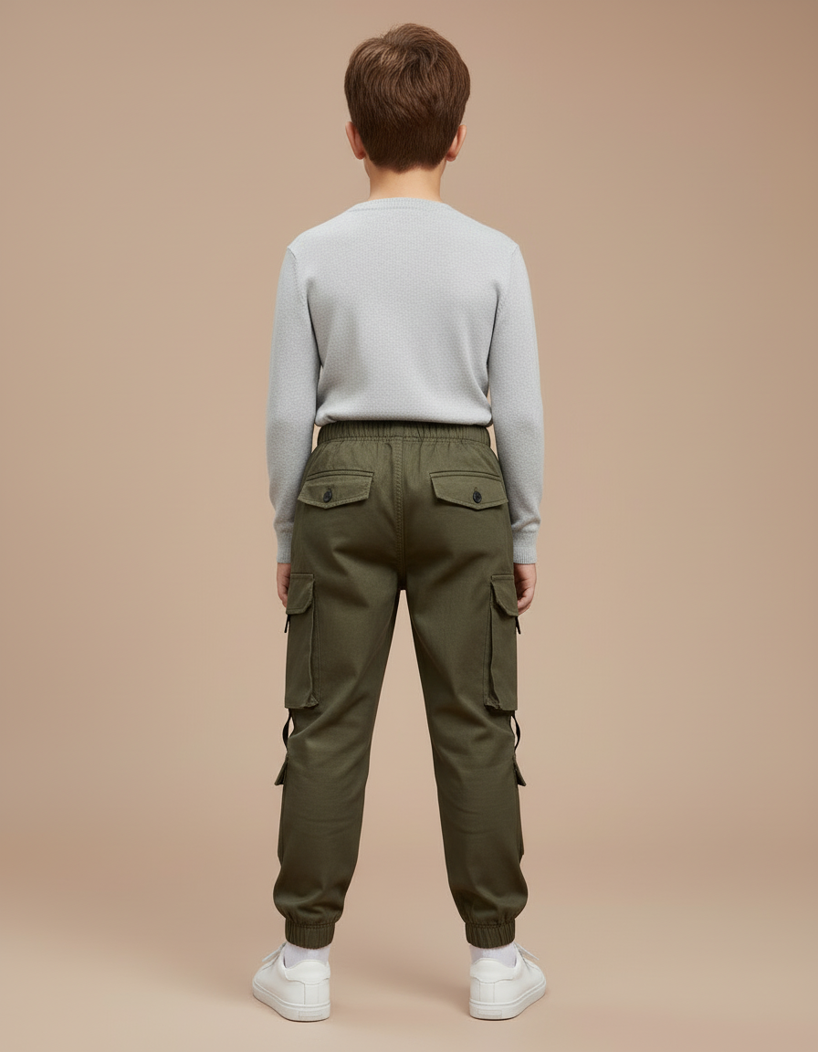 Pantalon Cargo Vert Militaire Coton Ample Poches - Kaki Toile - vue 2