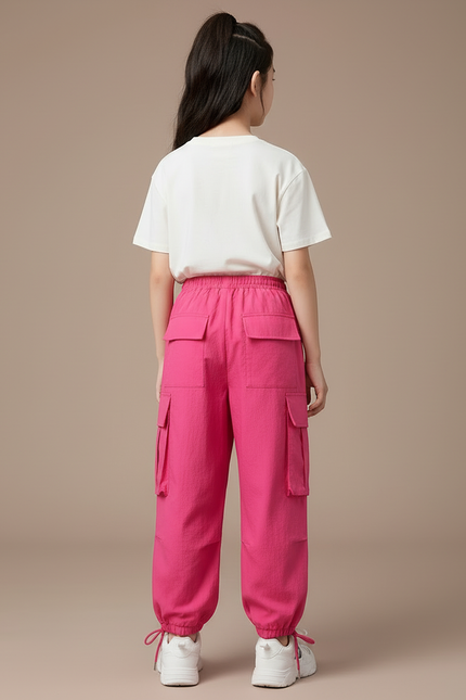 Pantalon Cargo Rose Ample Décontracté Streetwear Fille - Toile - vue 2