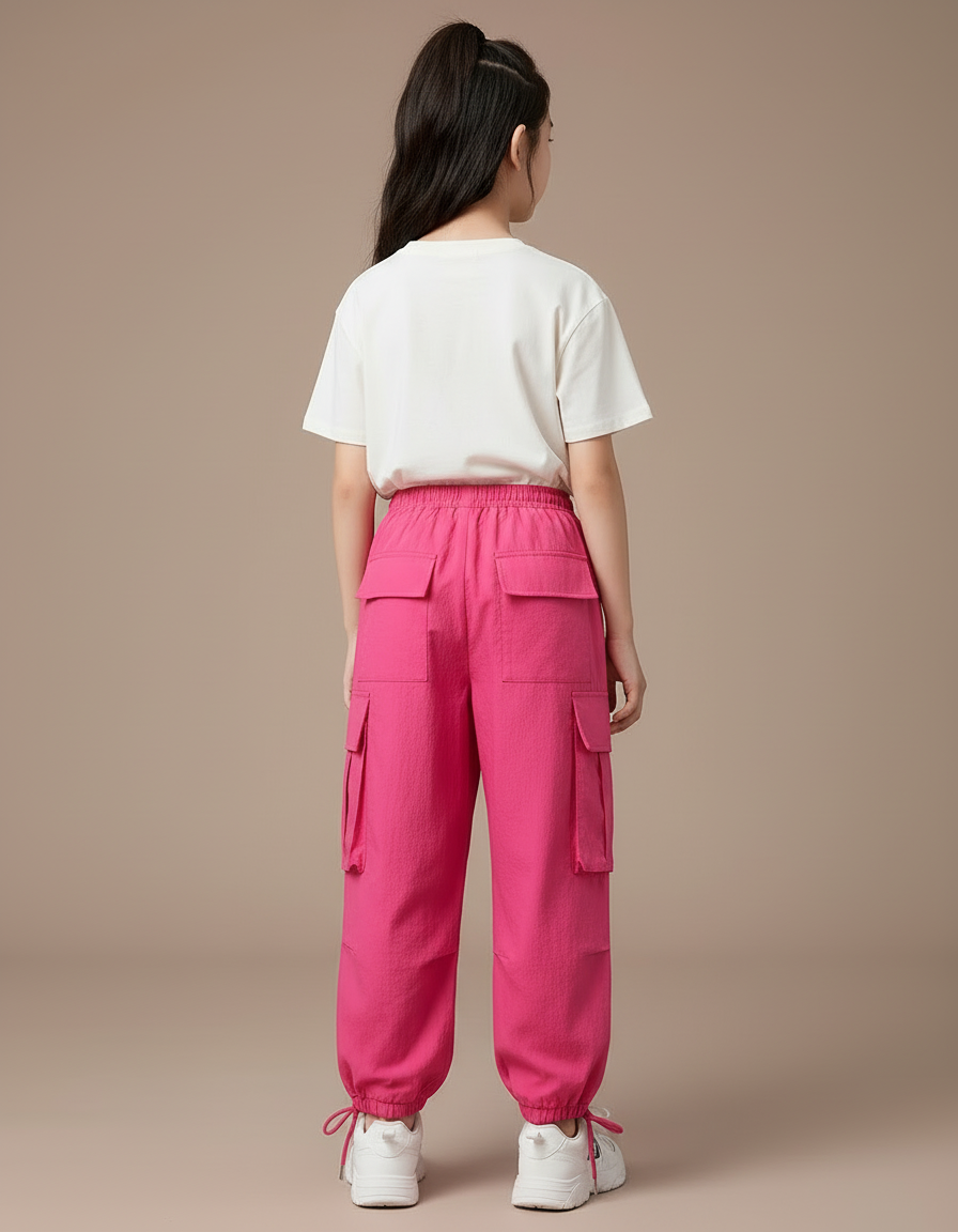Pantalon Cargo Rose Ample Décontracté Streetwear Fille - Toile - vue 2