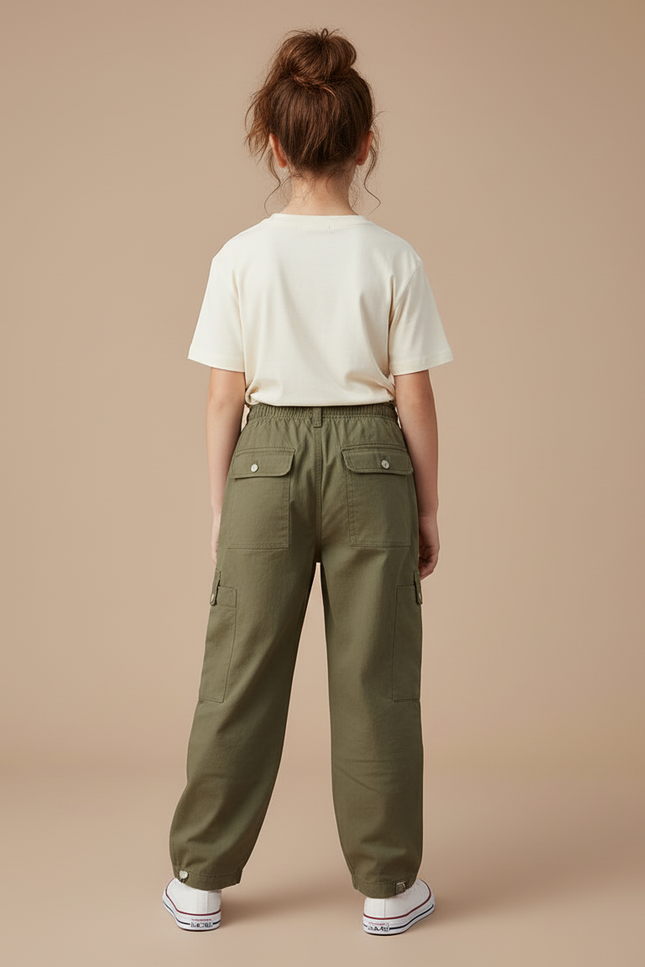 Pantalon Cargo Kaki Ample Décontracté Enfant Multipoches - Toile - vue 2