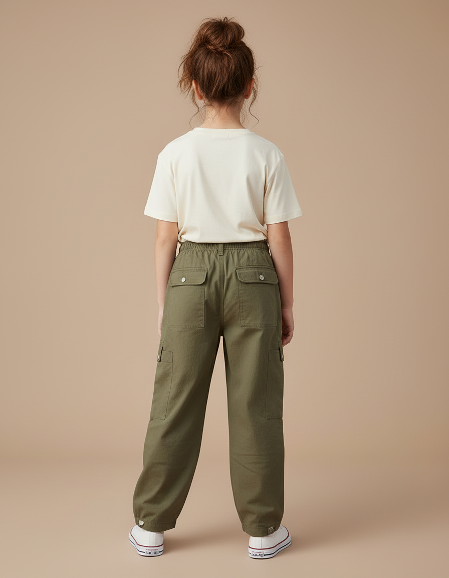 Pantalon Cargo Kaki Ample Décontracté Enfant Multipoches - Toile - vue 2