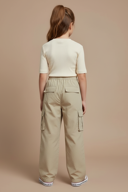 Pantalon Cargo Beige Ample Décontracté Fille - Toile - vue 2