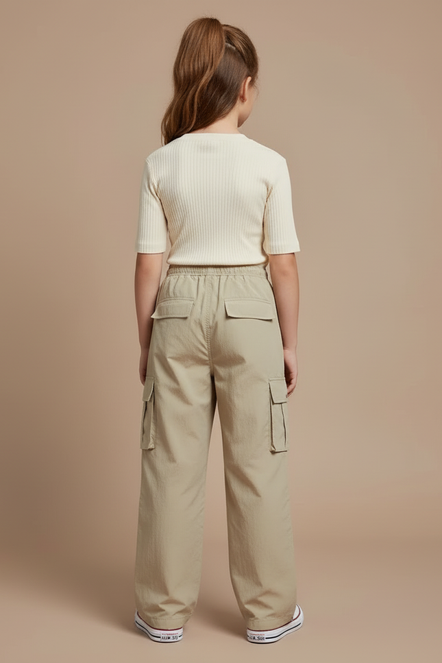 Pantalon Cargo Beige Ample Décontracté Fille - Toile - vue 2