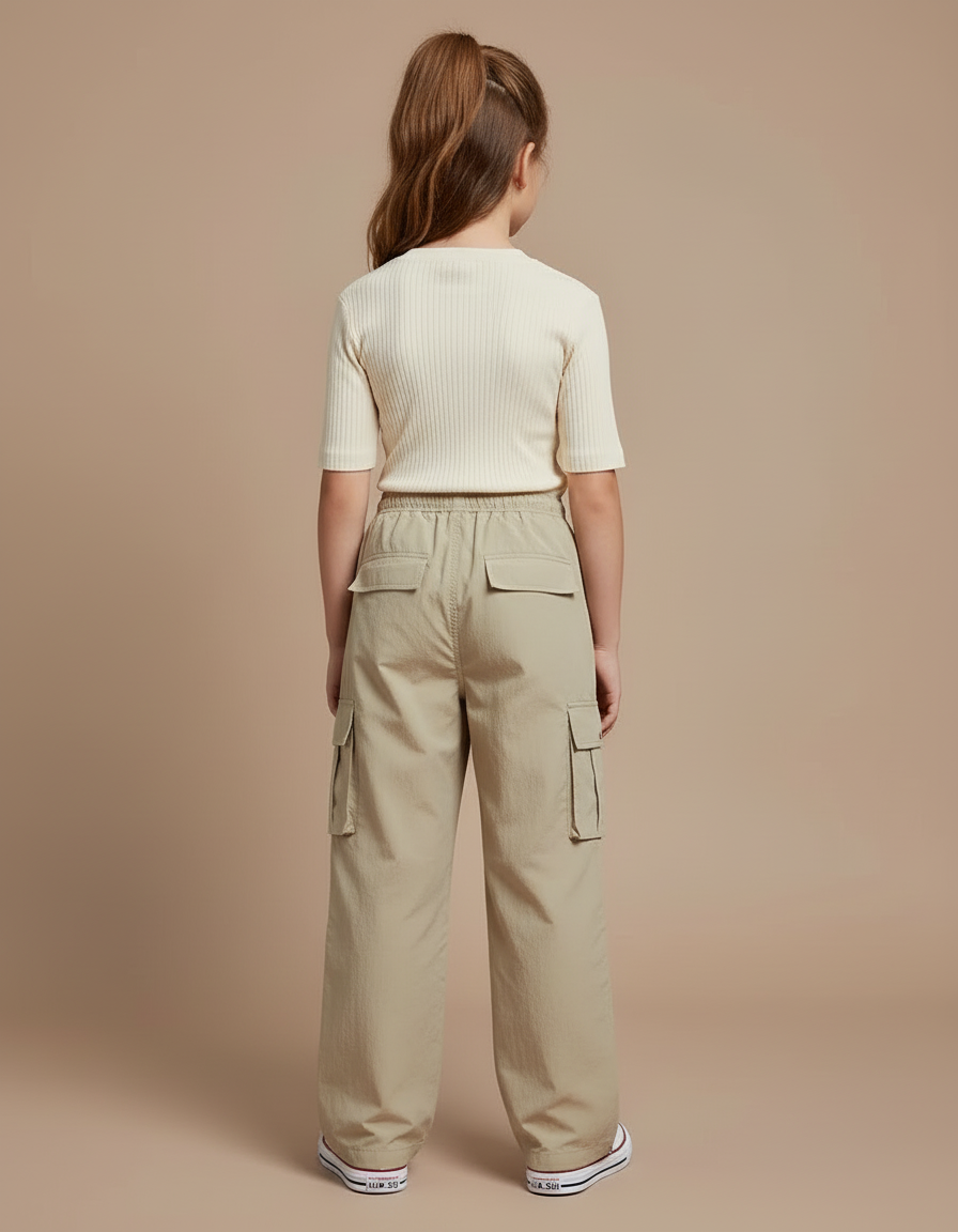 Pantalon Cargo Beige Ample Décontracté Fille - Toile - vue 2