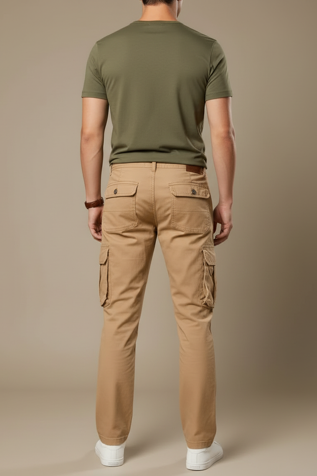 Pantalon Cargo Beige Coton Multipoches Décontracté Homme - vue 2