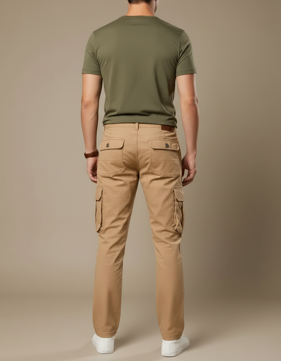 Pantalon Cargo Beige Coton Multipoches Décontracté Homme - vue 2