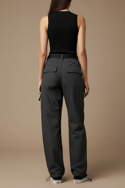 Pantalon Cargo Gris Ample Décontracté Léger Femme - Polyester - vue 2