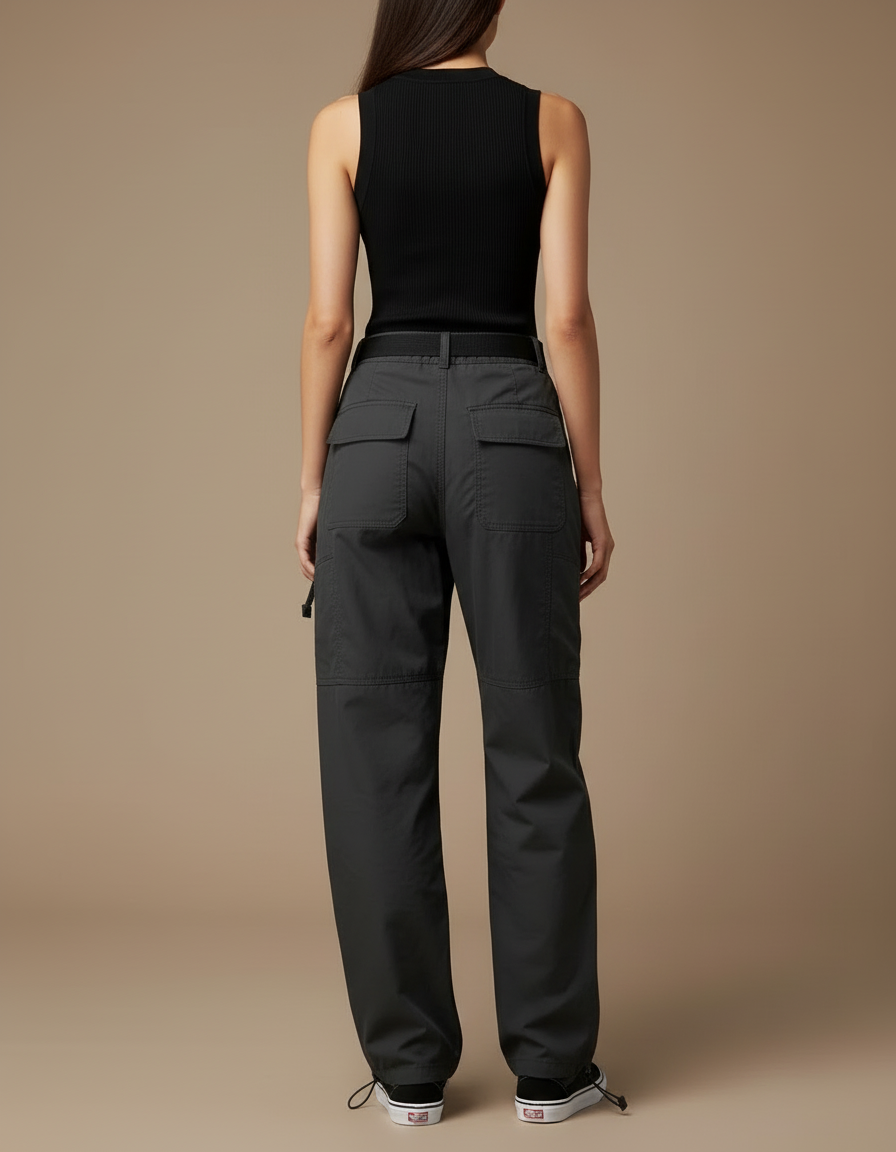 Pantalon Cargo Gris Ample Décontracté Léger Femme - Polyester - vue 2