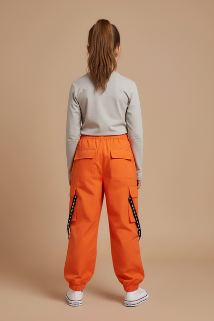 Pantalon Cargo Orange Ample Sangles Enfant - Toile - vue 2